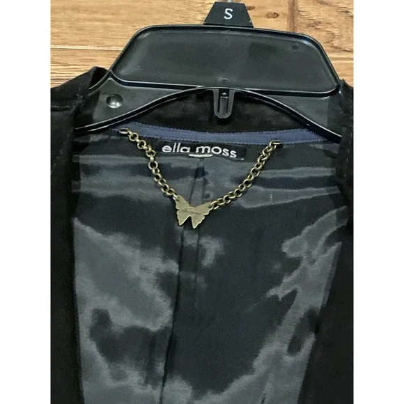 Ella Moss 100% Suede Chevron Jacket Black Blue Patchwork Moto Style Women's Sz 4 - Picture 3 of 5